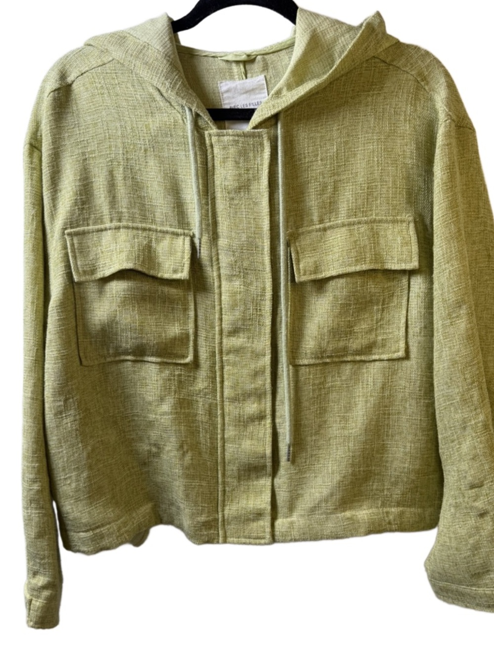Avec Les Filles light lime Green Hooded Linen-Blend Jacket